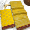 Yellow color viscose georgette saree with embroidery fancy lace border & zari weaving design