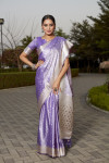 Lavender kanjivaram soft satin silk saree with weaving work
