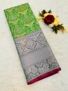 Parrot green color premium tissue kanjivaram silk saree with rich pallu