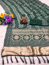 Green flowy dola silk saree with bandhej woven border & lagdi patta pallu