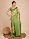 Ready to wear green soft kanjivaram silk saree with zari weaving work