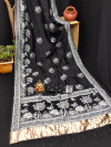 Flowy woven design with lagdi patta pallu black color dola silk saree