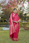 Pink kanjivaram satin silk saree with zari weaving butta & rich designer pallu