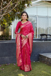 Pink color soft satin silk saree with zari weaving rich pallu