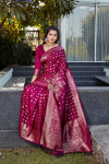 Magenta color soft satin silk saree with zari weaving rich pallu