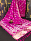 Pink flowy dola silk saree with lehriya woven design border & lagdi patta pallu