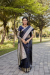 Navy blue kanjivaram satin silk saree with zari weaving border & designer rich pallu