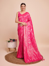 Golden & copper zari weaving with pink color soft silk banarasi saree