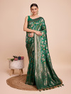 Golden & copper zari weaving with green color soft silk banarasi saree
