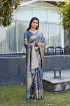 Blue color soft satin silk saree with zari weaving rich pallu