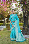 Firoji kanjivaram satin silk saree with zari weaving butta & rich designer pallu