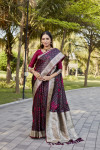 Maroon kanjivaram satin silk saree with zari weaving border & designer rich pallu