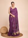 Bandhani printed with beautiful lace border magenta cotton silk saree