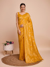 Golden & copper zari weaving with yellow color soft silk banarasi saree
