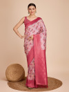 Ready to wear pink soft kanjivaram silk saree with digital floral printed work
