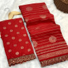 Red color viscose georgette saree with embroidery fancy lace border & zari weaving design