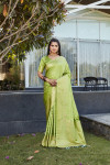 Parrot green color soft satin silk saree with zari weaving rich pallu