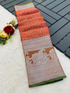 Orange color premium tissue kanjivaram silk saree with rich pallu