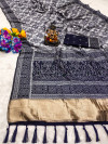 Dark navy blue flowy dola silk saree with bandhej woven border & lagdi patta pallu