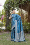 Firoji color kanjivaram soft satin silk saree with woven design