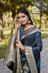 Bottle green kanjivaram satin silk saree with zari weaving border & designer rich pallu