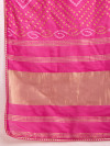 Bandhani printed with beautiful lace border pink cotton silk saree