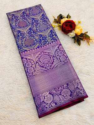 Blue color premium tissue kanjivaram silk saree with rich pallu