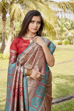 Multi color kanjivaram silk saree with zari weaving work