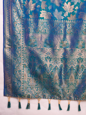 Golden & copper zari weaving with firoji color soft silk banarasi saree