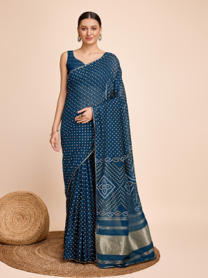 Bandhani printed with beautiful lace border firoji cotton silk saree