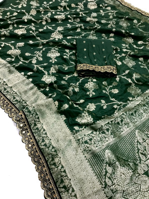 Green color viscose georgette with lace border zari design saree