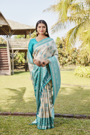 Sky blue soft kanjivaram silk saree with zari weaving work & rich pallu