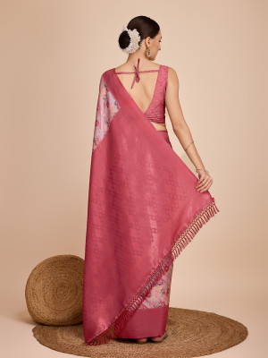 Ready to wear pink soft kanjivaram silk saree with zari weaving work