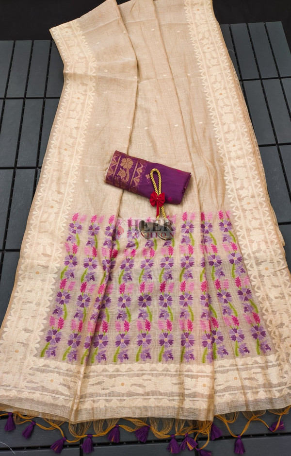 Soft Pure Muga Cotton Azrakh Style Pallu Saree