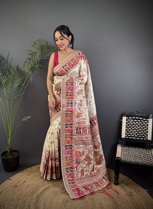 Moksha Off White Soft Semi Silk Saree