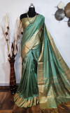 Rama green color aasam silk saree with zari weaving work