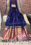Blue color Handloom cotton weaving saree