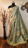 Green color soft mulberry silk woven Work saree