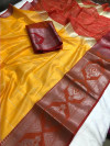 Yellow color soft Cotton Silk Zari weaving work Saree