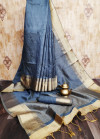 Blue color soft Banglori raw silk  Zari Woven work saree