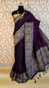 Wine color banglori handloom Raw Silk weaving work saree