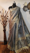 Gray color soft mulberry silk woven Work saree