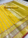 Yellow color Lichi silk Zari weaving work saree