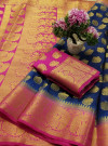 Blue color Nylon silk Weaving work saree