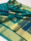 Blue color Soft Raw silk embroidered work saree