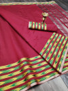 Maroon color Soft Linen silk weaving work saree