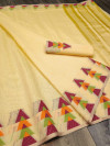 Cream Color Soft Linen silk weaving work saree