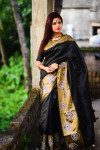 Black color raw silk Zari Woven work saree