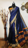 Blue color soft raw silk Zari Woven border Work Saree