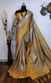 Yellow color Jute silk embroidered cut work Saree